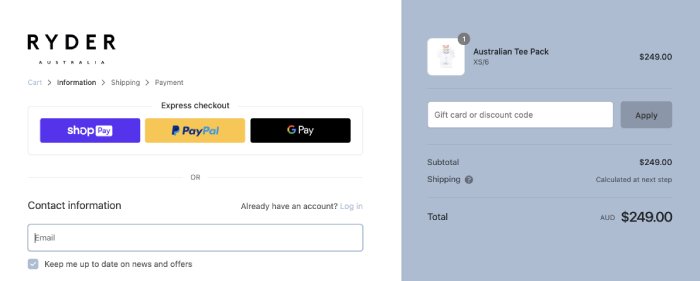 example of multiple payment options on ryder website