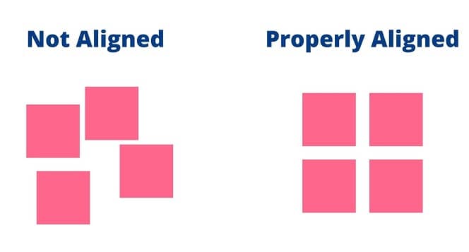 proper alignment vs imporper alignment in graphic design