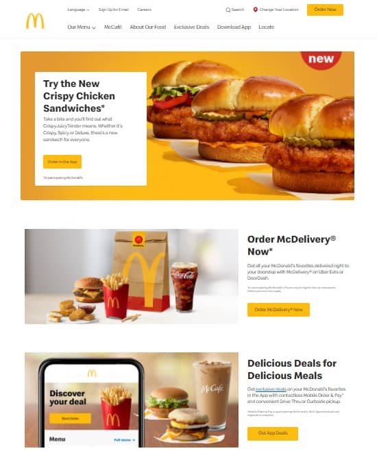 repetition of red and yellow on McDonalds' website