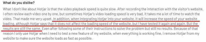 a hotjar review that says it slows down the website