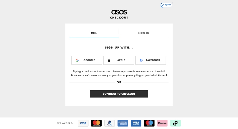 ASOS guest checkout