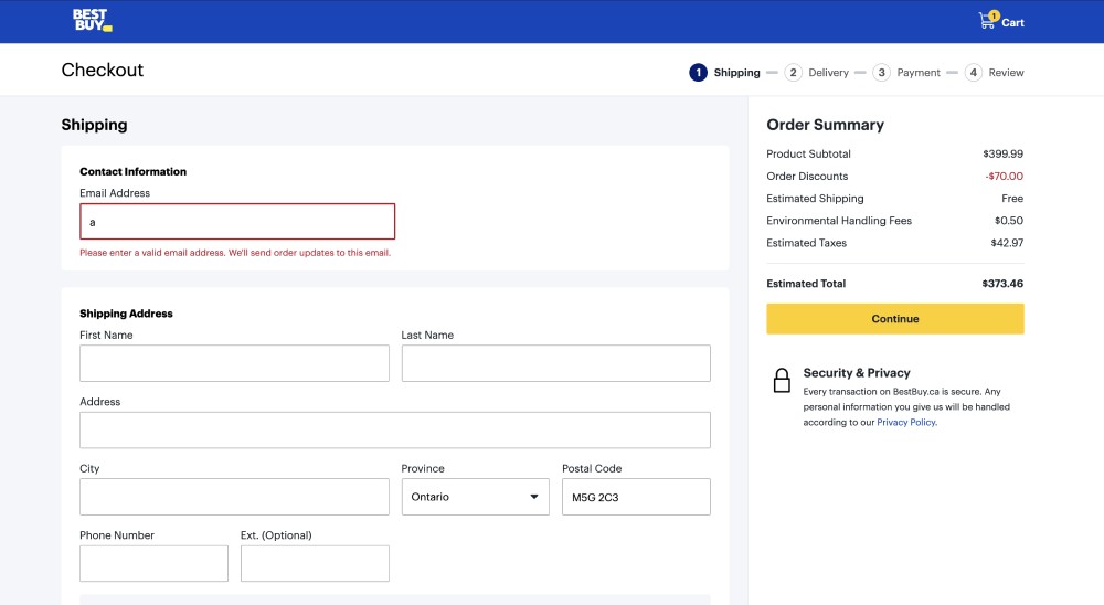 Best Buy multiple-page checkout