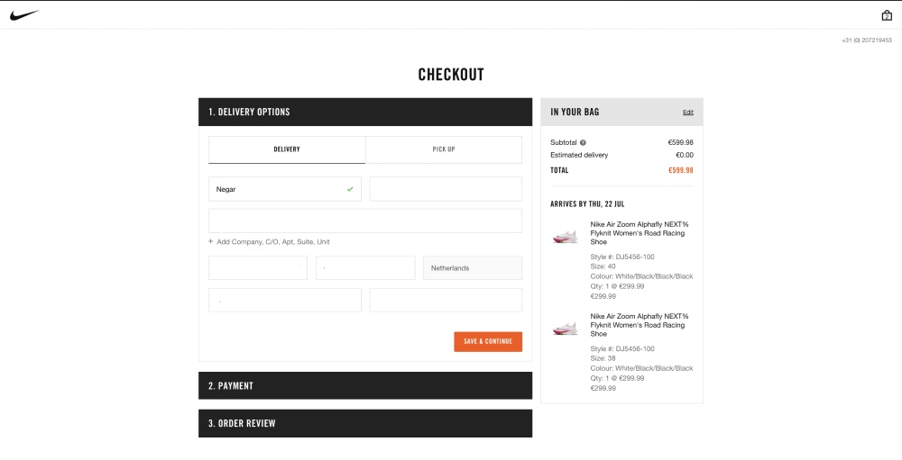 Nike checkout page