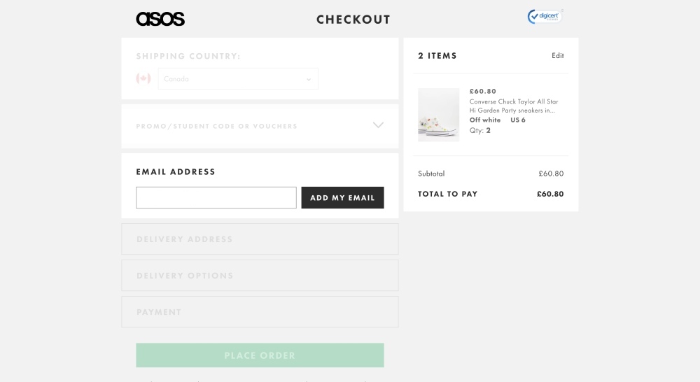 ASOS checkout page design