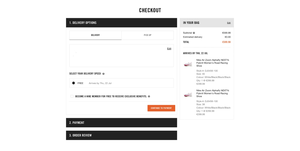 Nike Checkout payment process