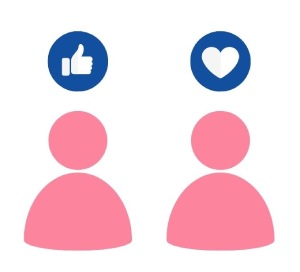 two users one with a like icon above its head and the other with a heart icon, representing customer delight vs customer satisfaction