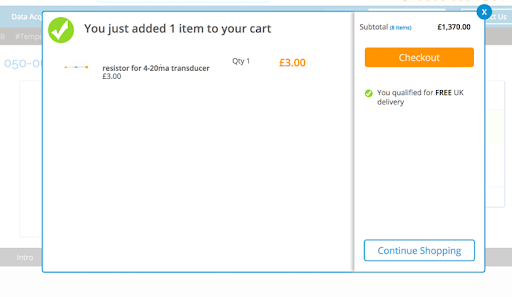 Example of confirmation when the customer adds an item to their cart