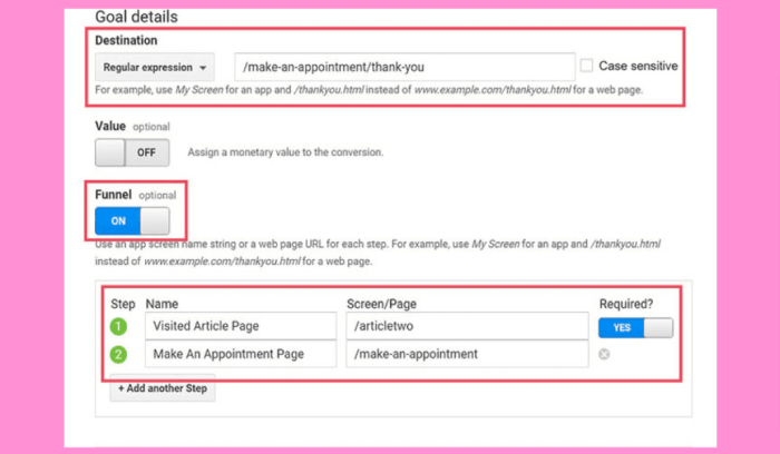 Adding goal details in Google Analytics