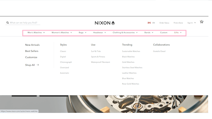 Nixon navigation bar