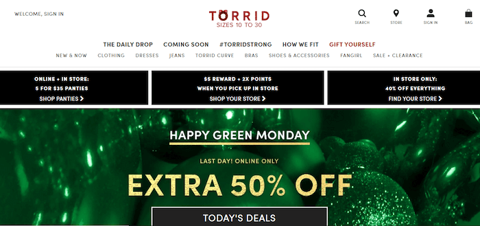 Torrid homepage