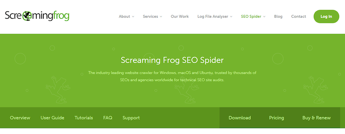 Screaming frog homepage