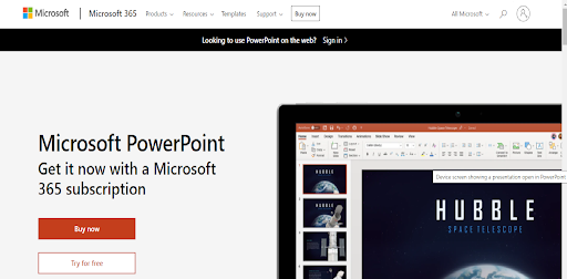 a screenshot of Microsoft PowerPoint's homepage
