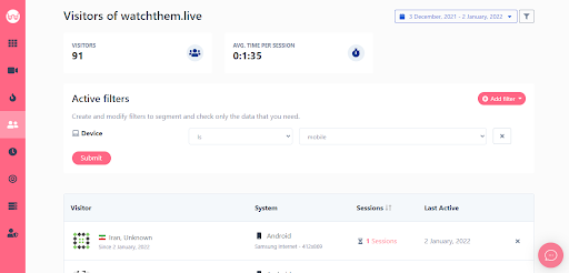  a screenshot of WatchThemLive's user tracking platform