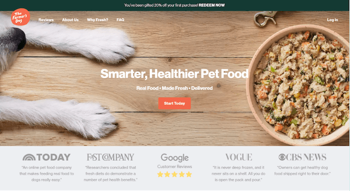 the farmer's dog landing page