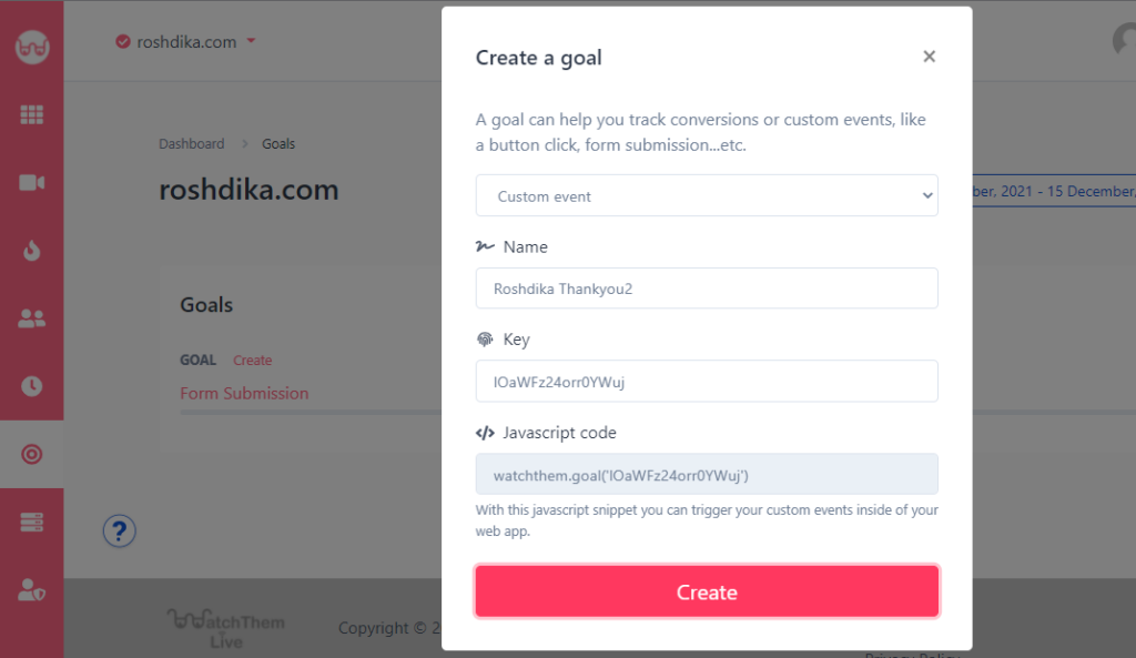 track goals for custom event