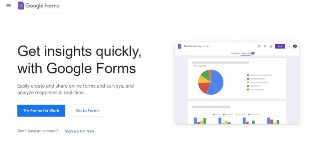 Google Forms homepage