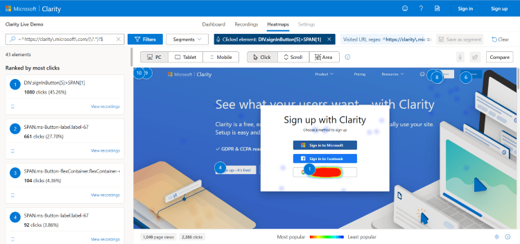 Microsoft Clarity Heatmap