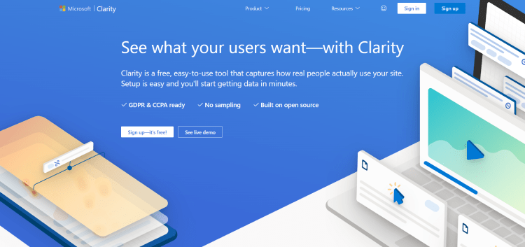 Microsoft Clarity Homepage