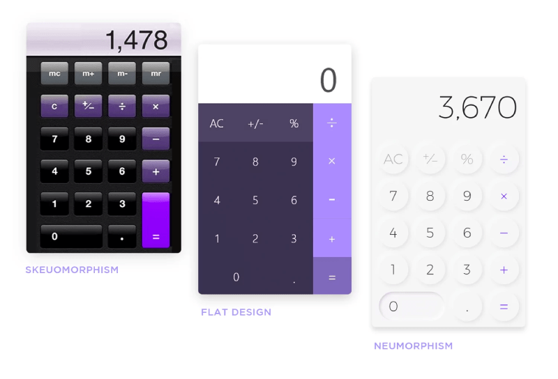 skeuomorphic vs. flat vs. neomorphic design