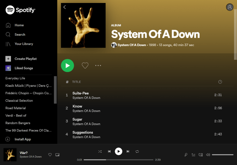 Spotify's dark theme