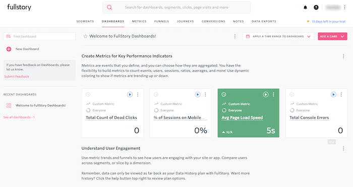 FullStory dashboard