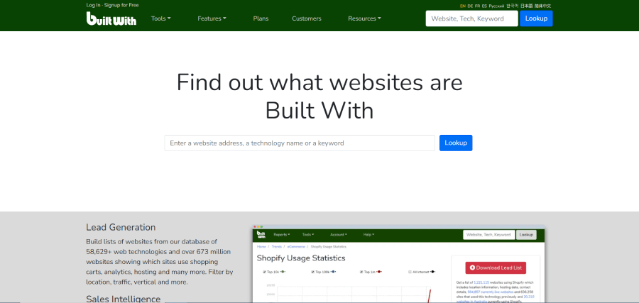 builtwith homepage