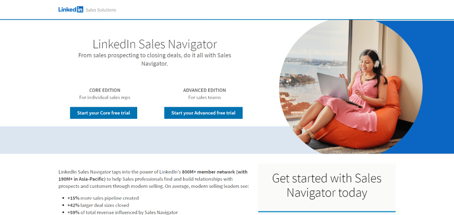 LinkedIn Sales Navigator homepage