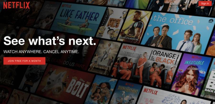 netflix's homepage