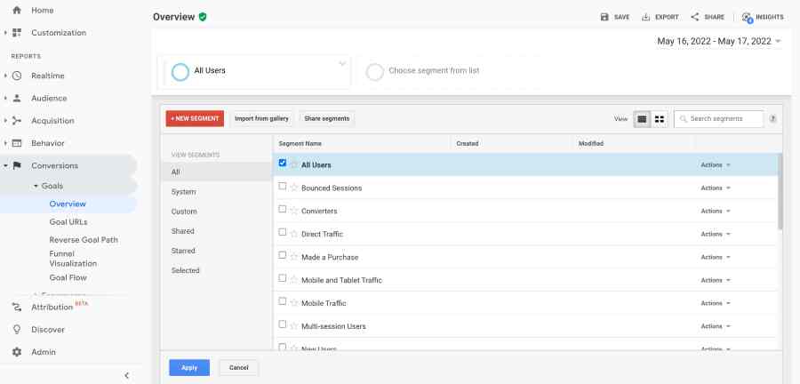 Google Analytics segments