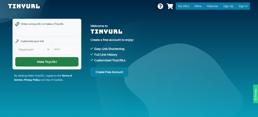 TinyURL Homepage