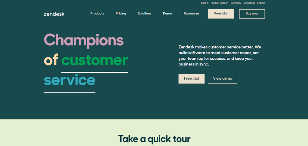 Zendesk’s Home Page