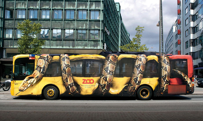 Copenhagen zoo advertisement on a bus
