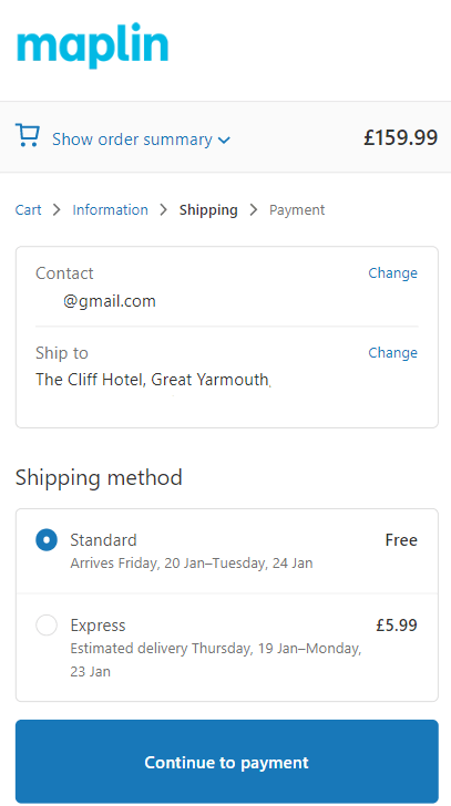 Maplin shipping