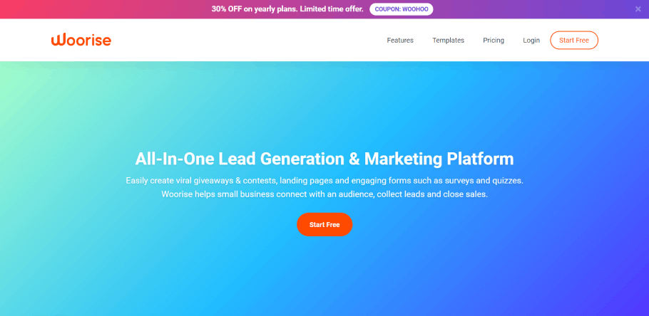 Woorise marketing platform homepage