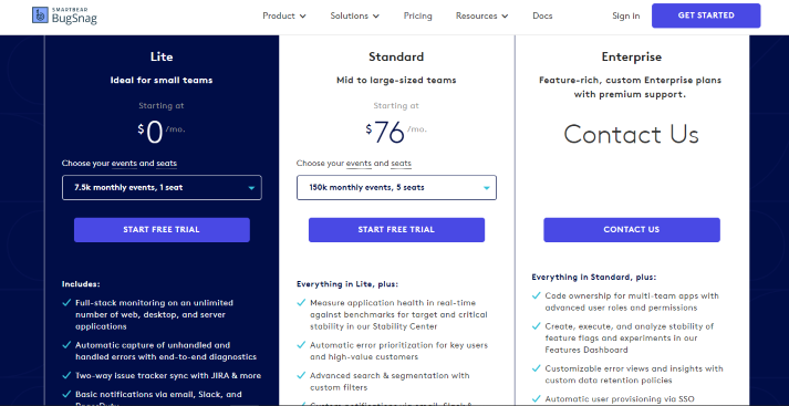 Bugsnag Pricing and Plans