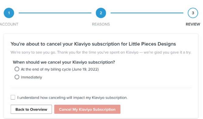 Klaviyo Account Cancellation