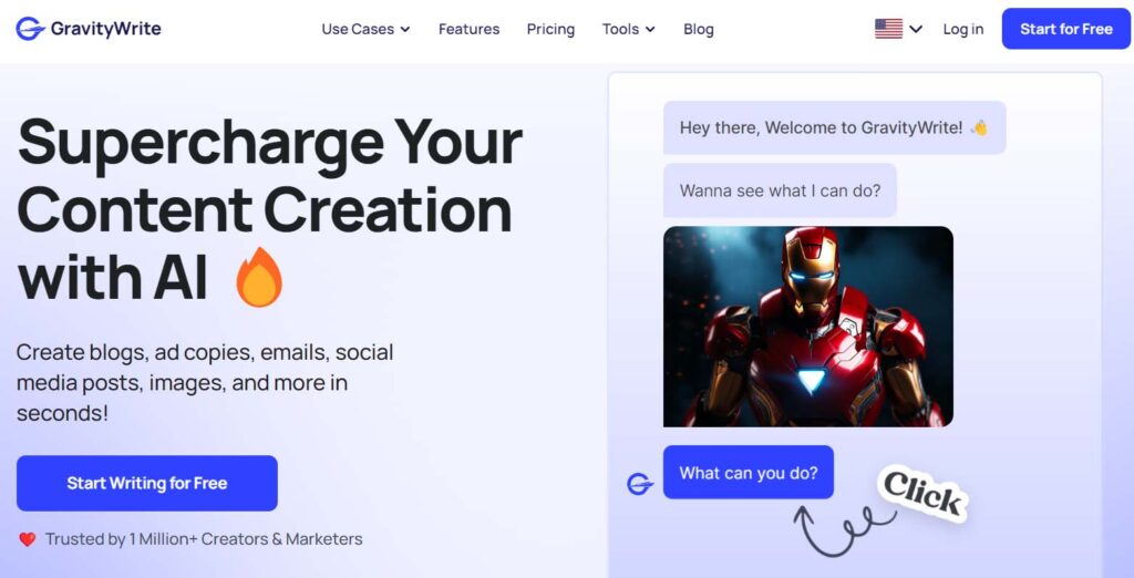 GravityWrite Content Creating AI tool for marketing